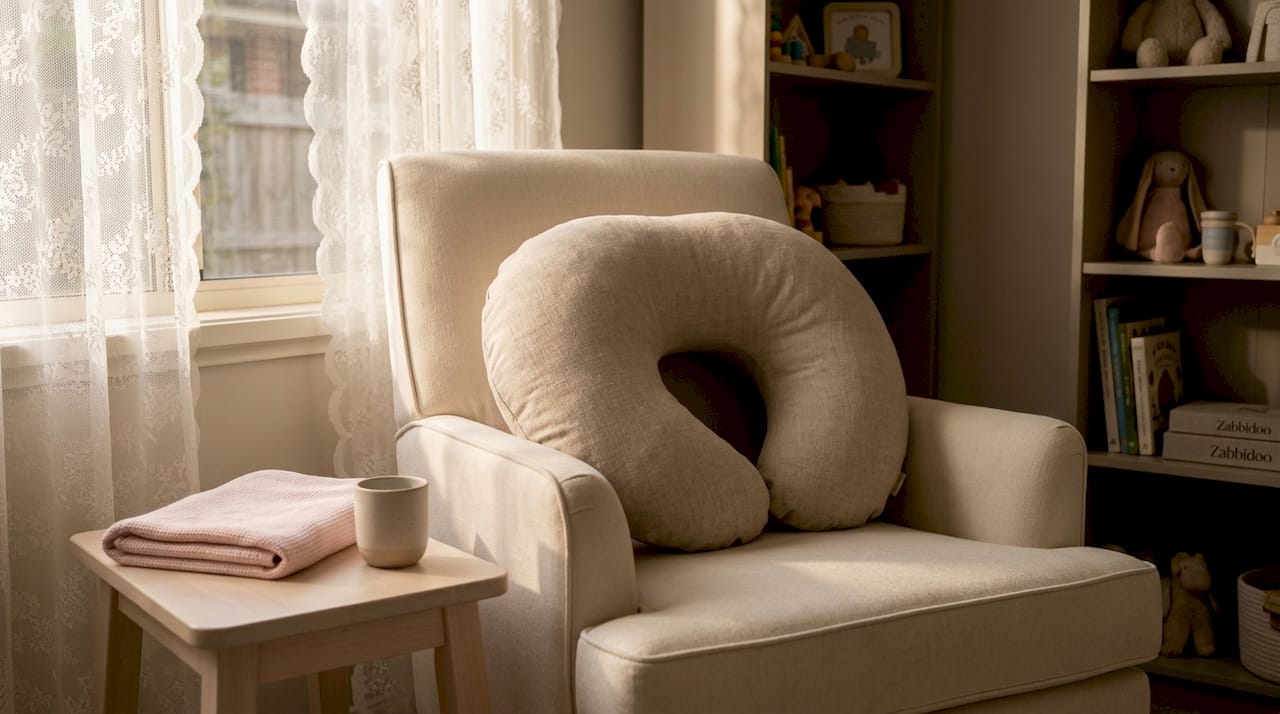 Ergonomic nursing pillow on sofa