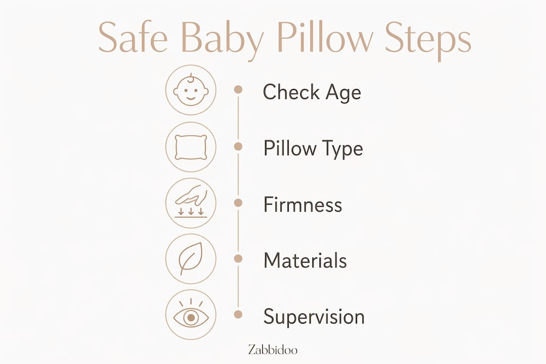 Infographic illustrating steps for safe baby pillow use