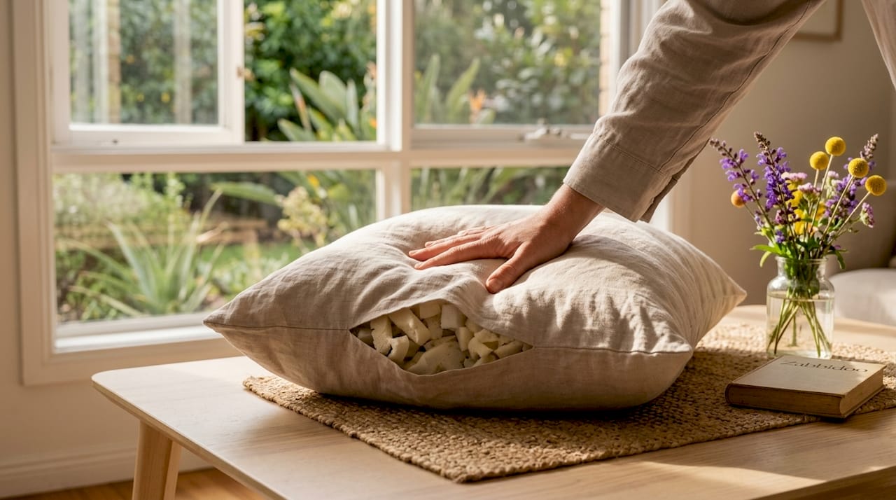 Close-up shredded foam pillow showing airflow