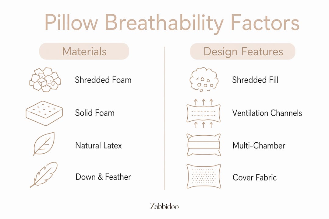 Infographic comparing pillow materials and design features