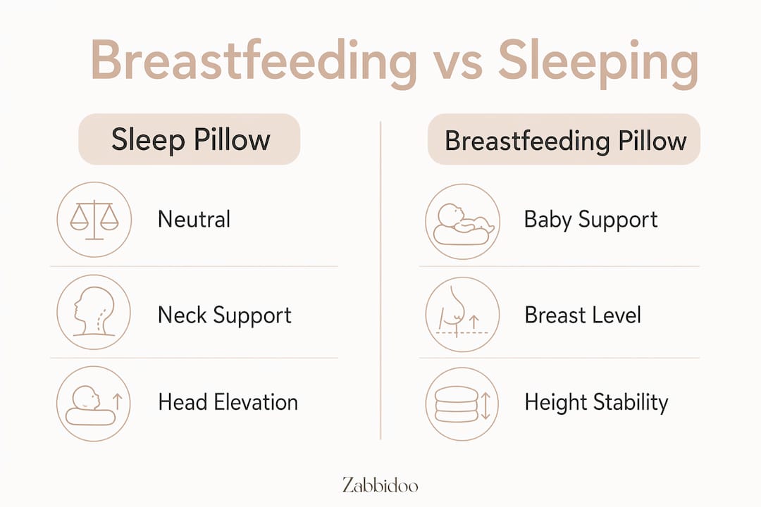 Infographic comparing breastfeeding and sleeping pillow heights