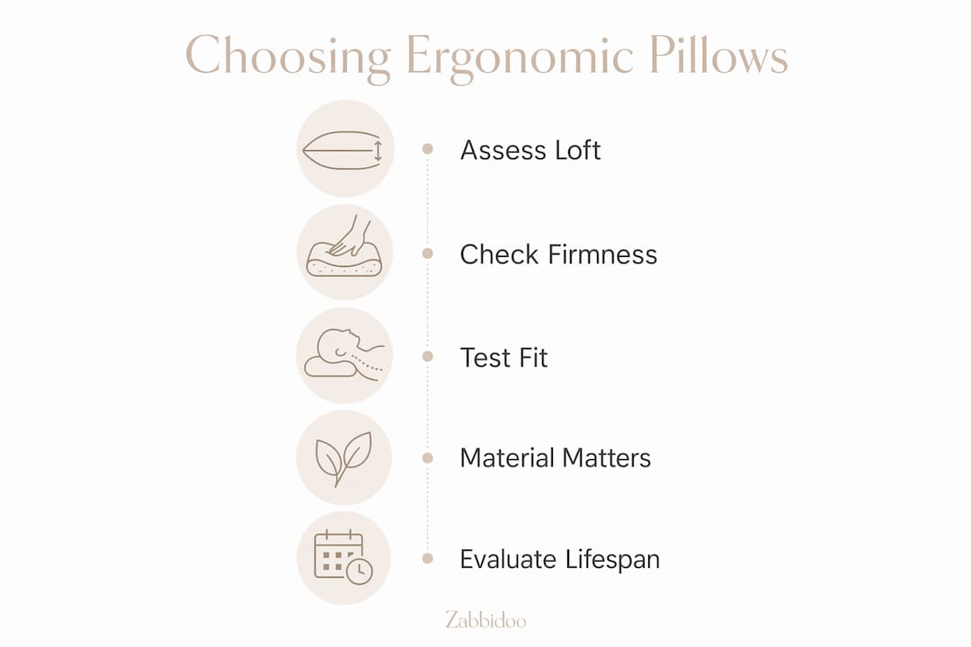 Infographic showing steps to choose ergonomic pillows