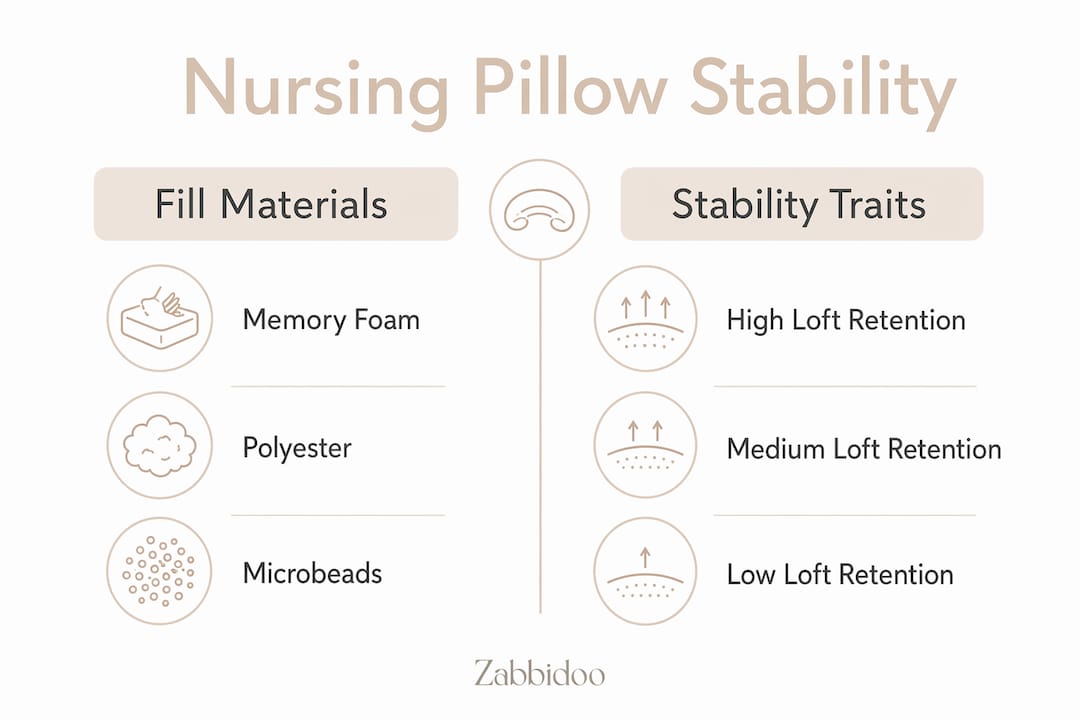 Infographic comparing nursing pillow materials and stability
