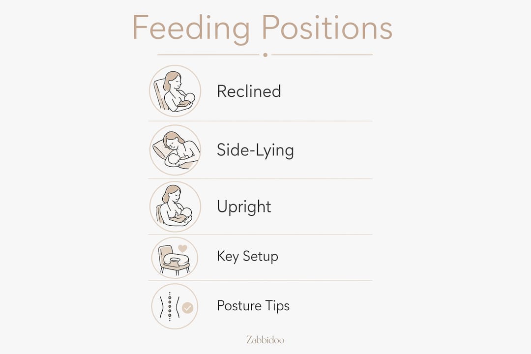 Infographic showing feeding positions for neck pain relief