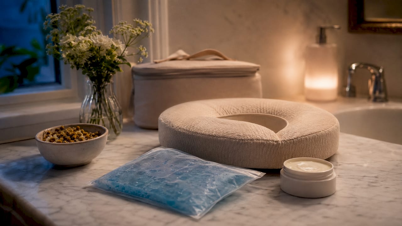 Postpartum perineal cooling cushion and balm kit