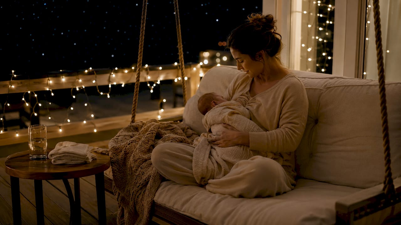 Close-up of mother holding baby in dim room