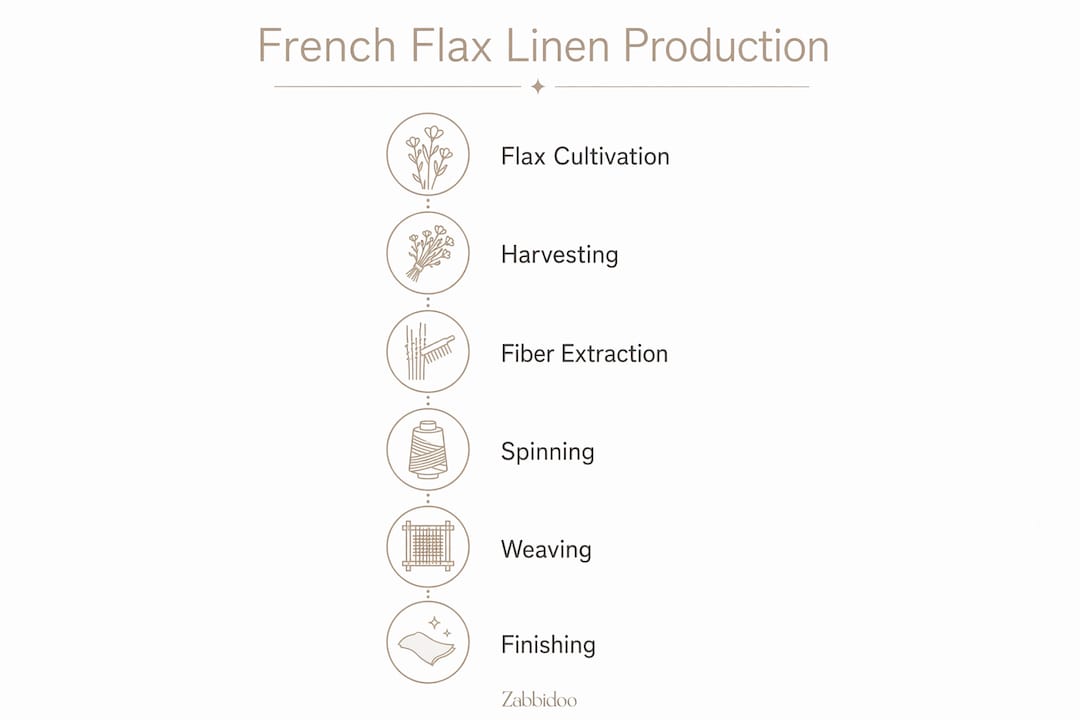 Infographic illustrating stages of French flax linen production