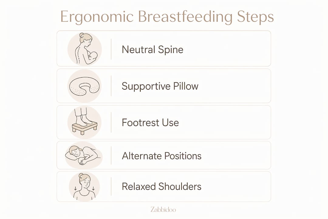 Infographic showing ergonomic breastfeeding guide steps
