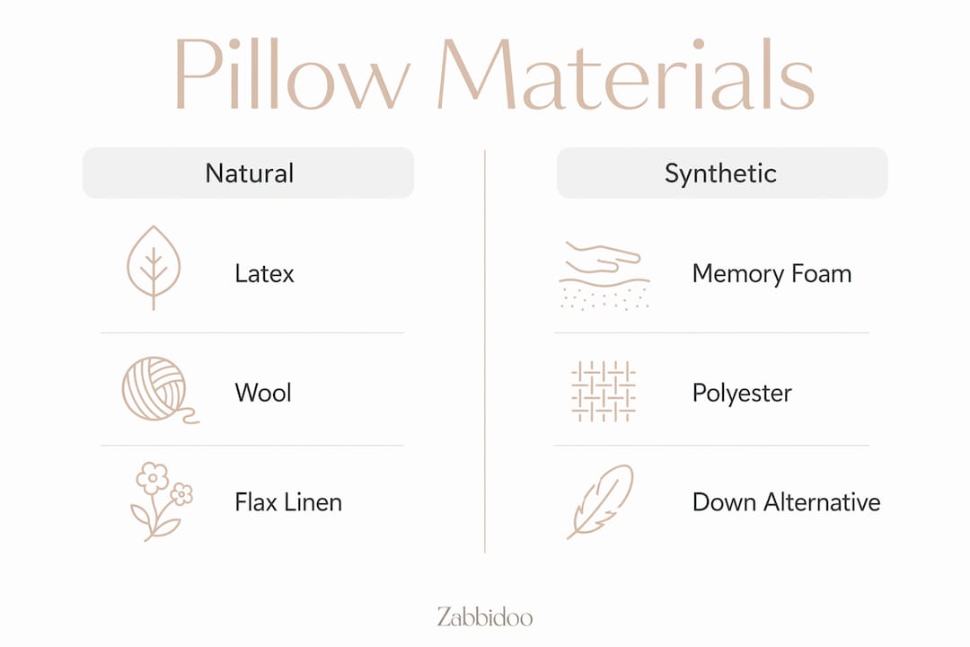 Infographic comparing natural and synthetic pillow materials
