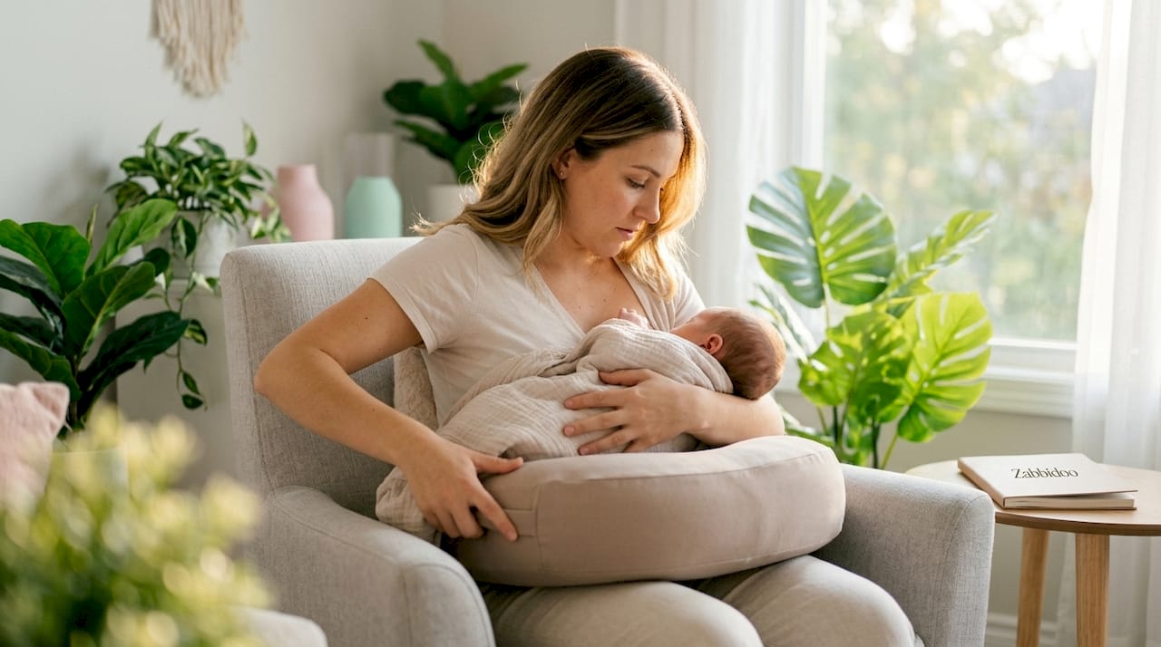 Side view of latch support pillow in use