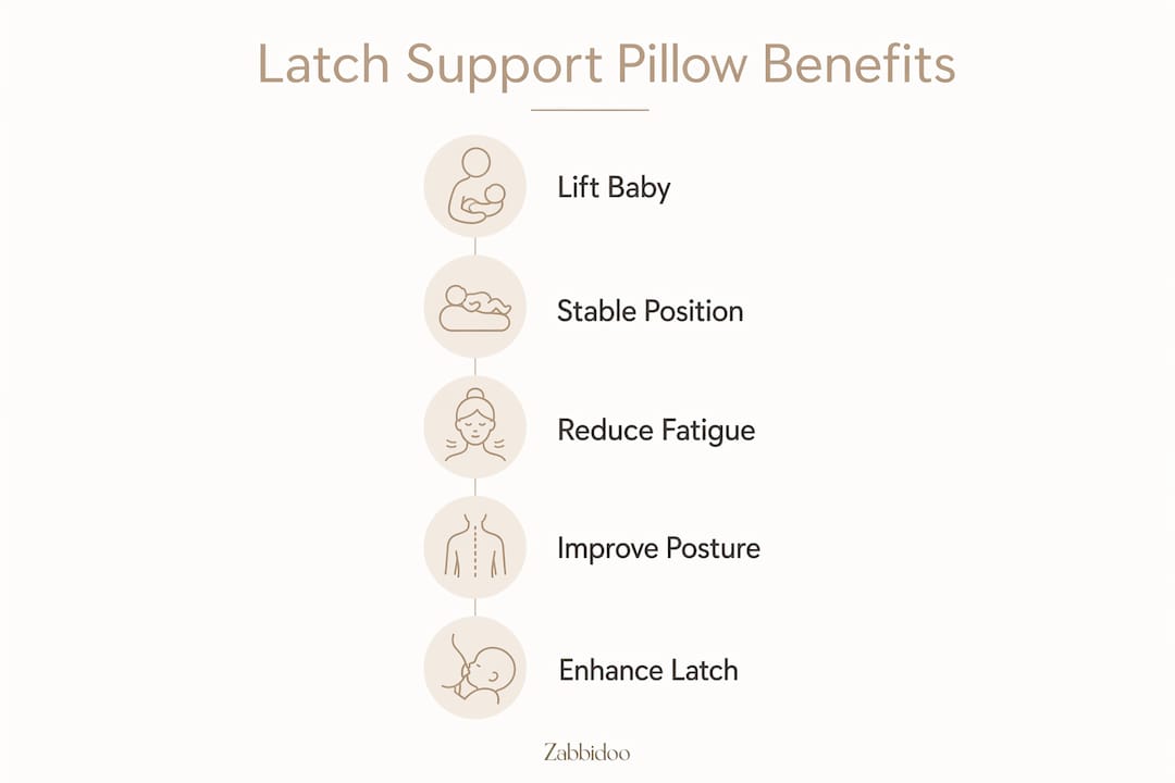 Infographic illustrating latch support pillow benefits