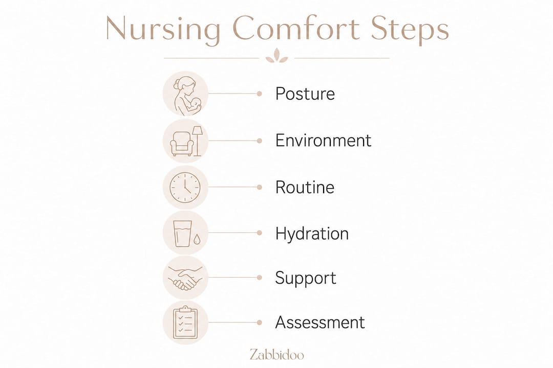 Infographic illustrating daily nursing comfort steps
