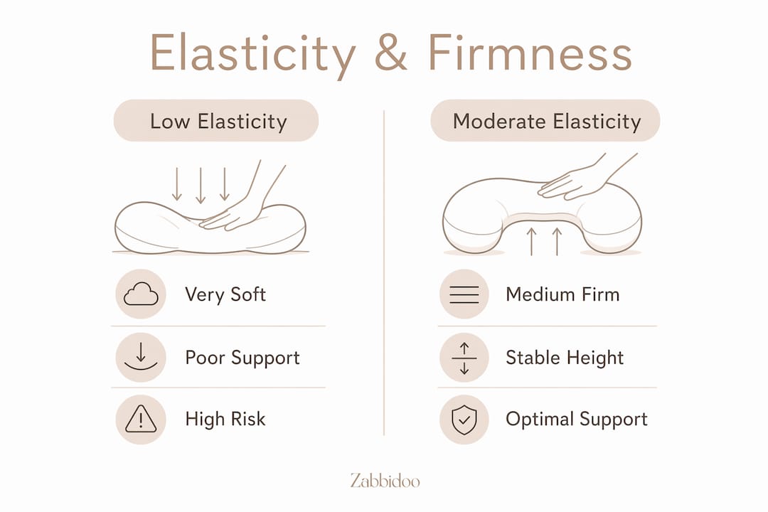 Infographic comparing nursing pillow elasticity and firmness