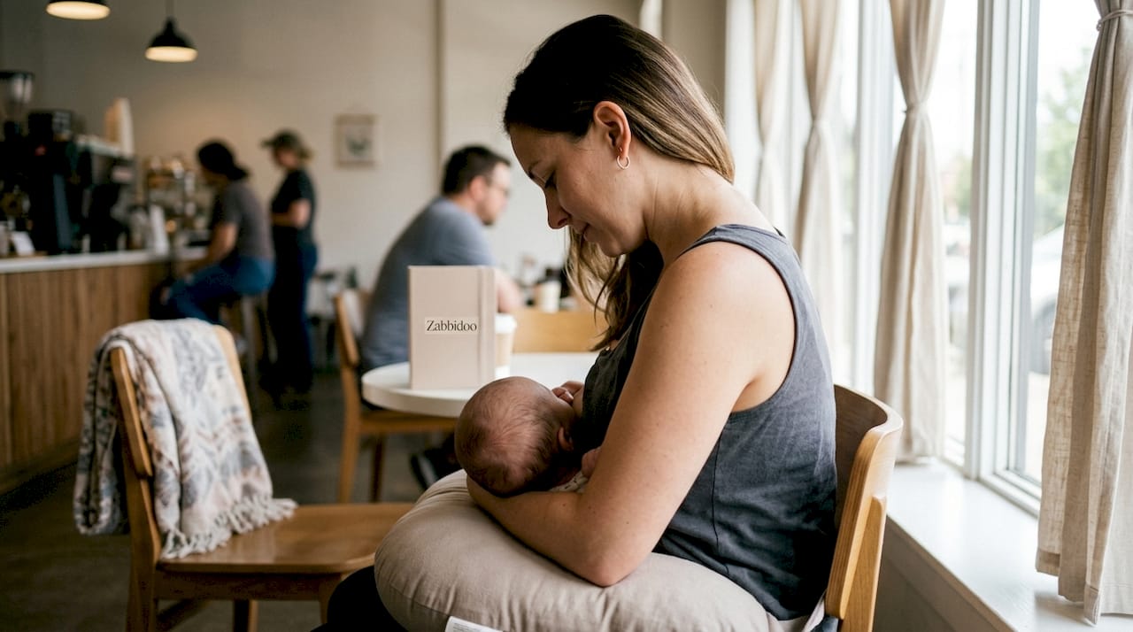 Side view of posture supported by nursing pillow