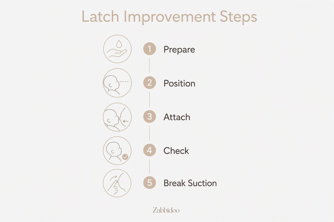 Infographic showing quick steps to improve baby latch