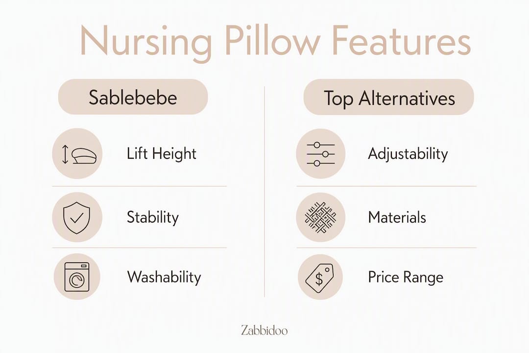 Infographic comparing nursing pillow features between Sablebebe and top alternatives