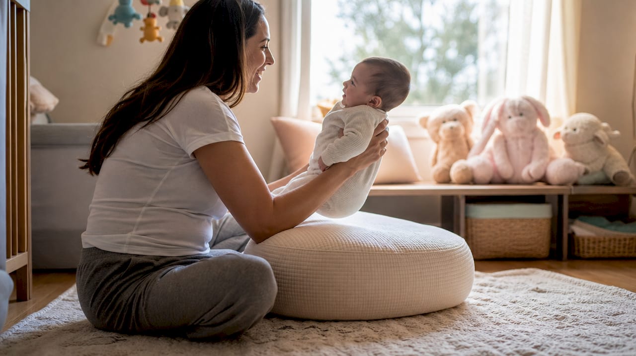 Nursing pillow showing height and lift in recliner seat