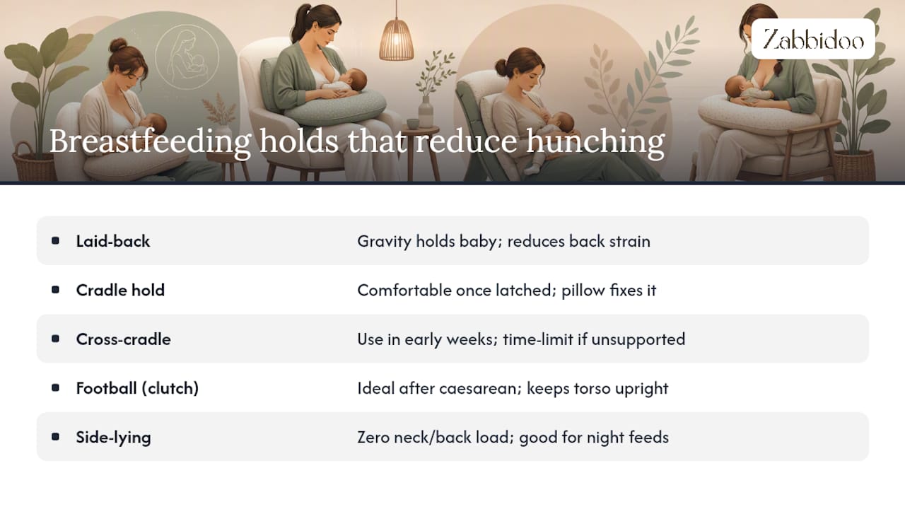 Diagram comparing breastfeeding holds for posture benefits