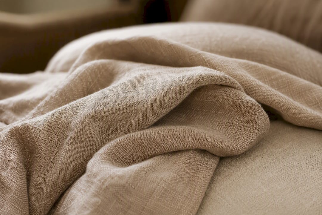 Close-up of breathable linen nursing pillow cover fabric