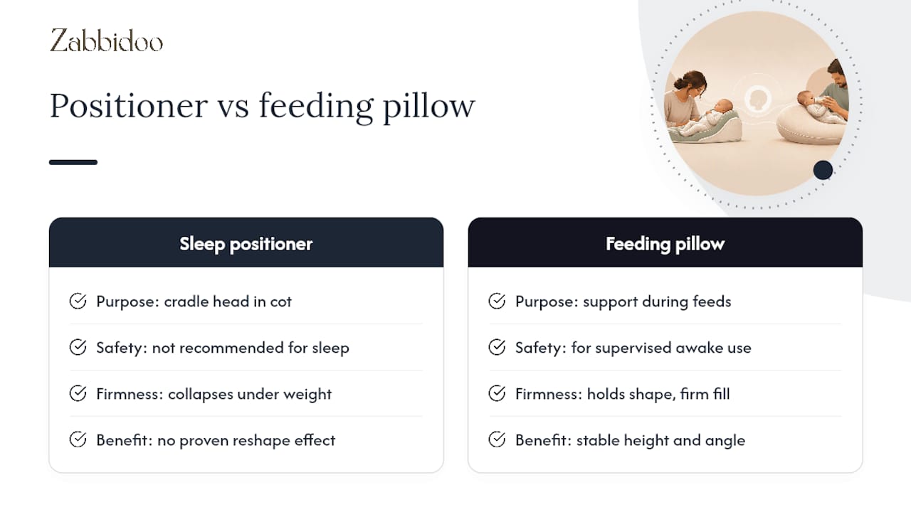 Infographic comparing sleep positioners and support pillows