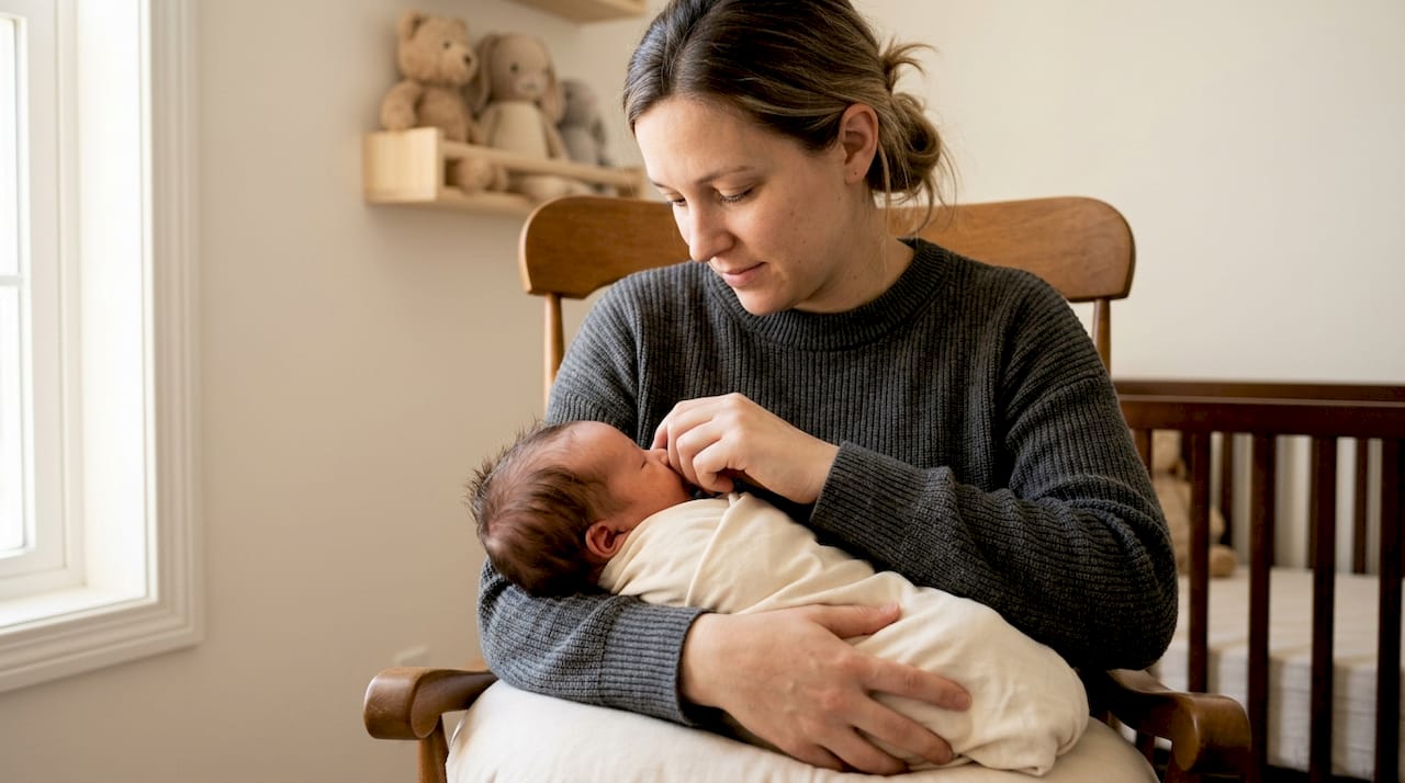 Mother breastfeeding baby in cross-cradle hold