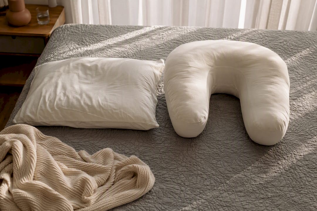 Comparison of standard and nursing pillows on bed