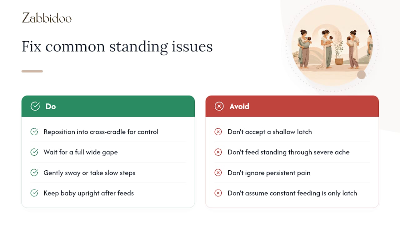 Fixing the most common standing breastfeeding problems — overview diagram