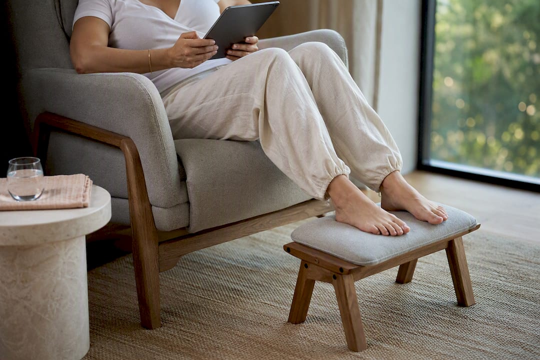 Supportive chair and footstool for feeding comfort