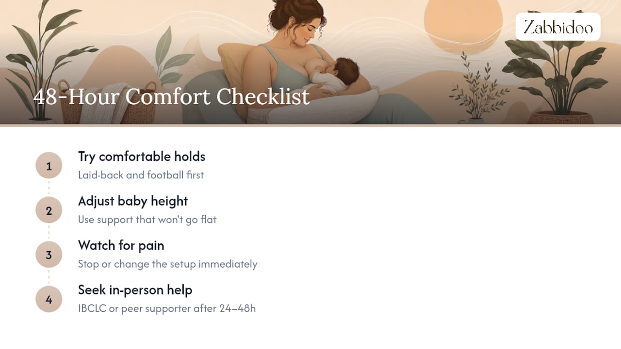 A comfort-first approach to breastfeeding with larger breasts — overview diagram