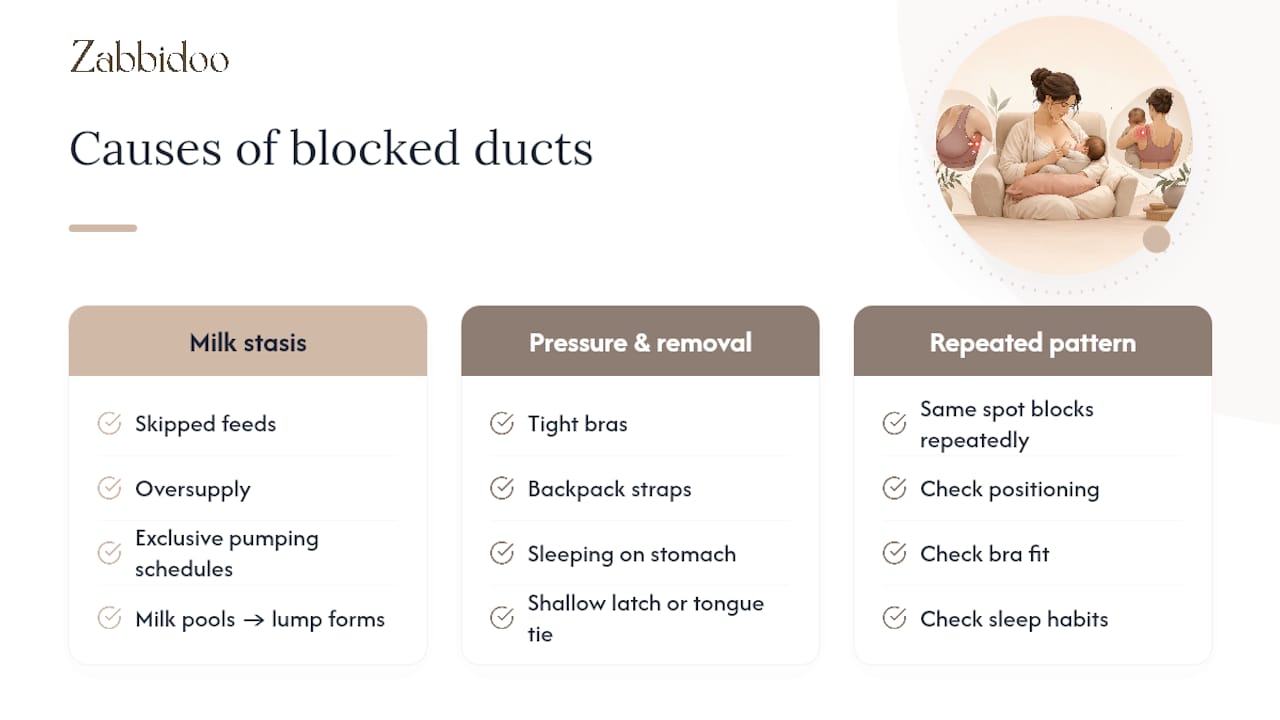 What causes blocked ducts and who's more at risk — overview diagram