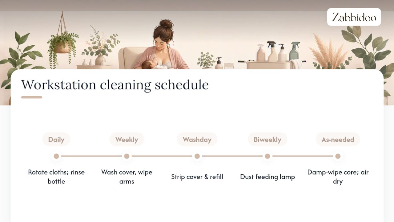 Cleaning schedule for breastfeeding workstation items