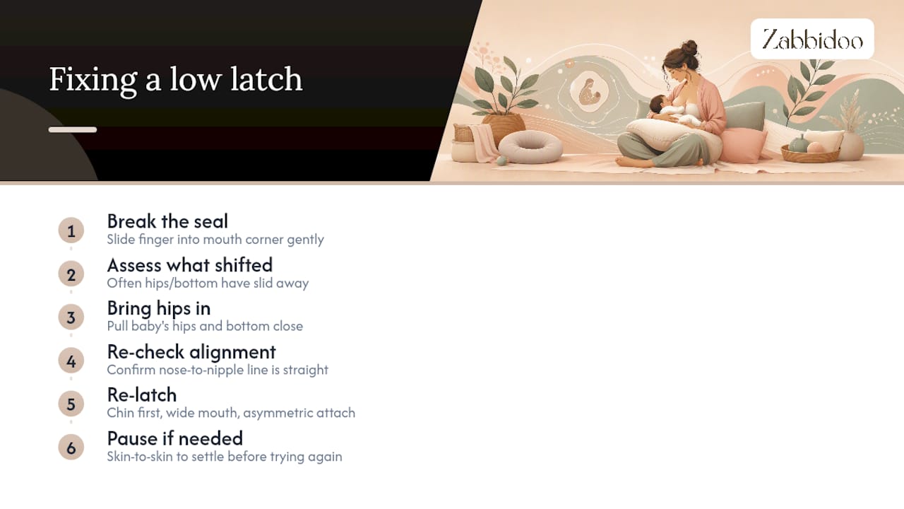 How do you fix the latch mid feed if baby slips too low? — overview diagram