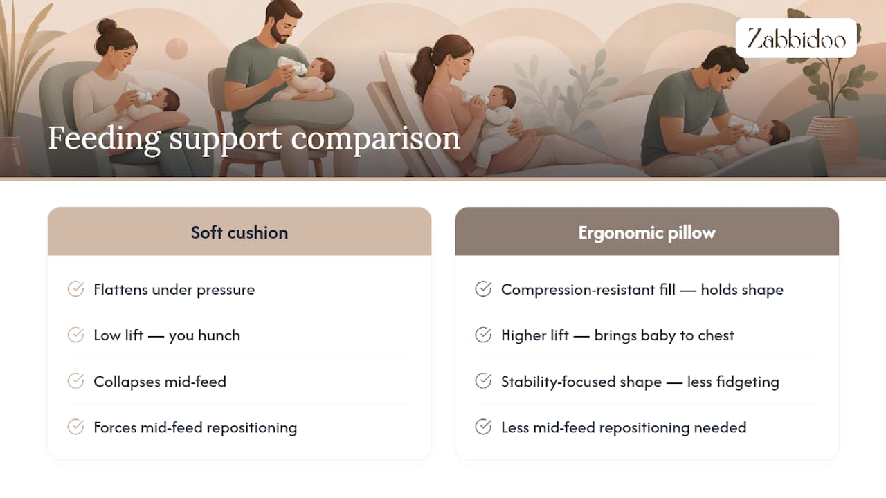 Why an ergonomic pillow beats a soft cushion for feeding support — overview diagram