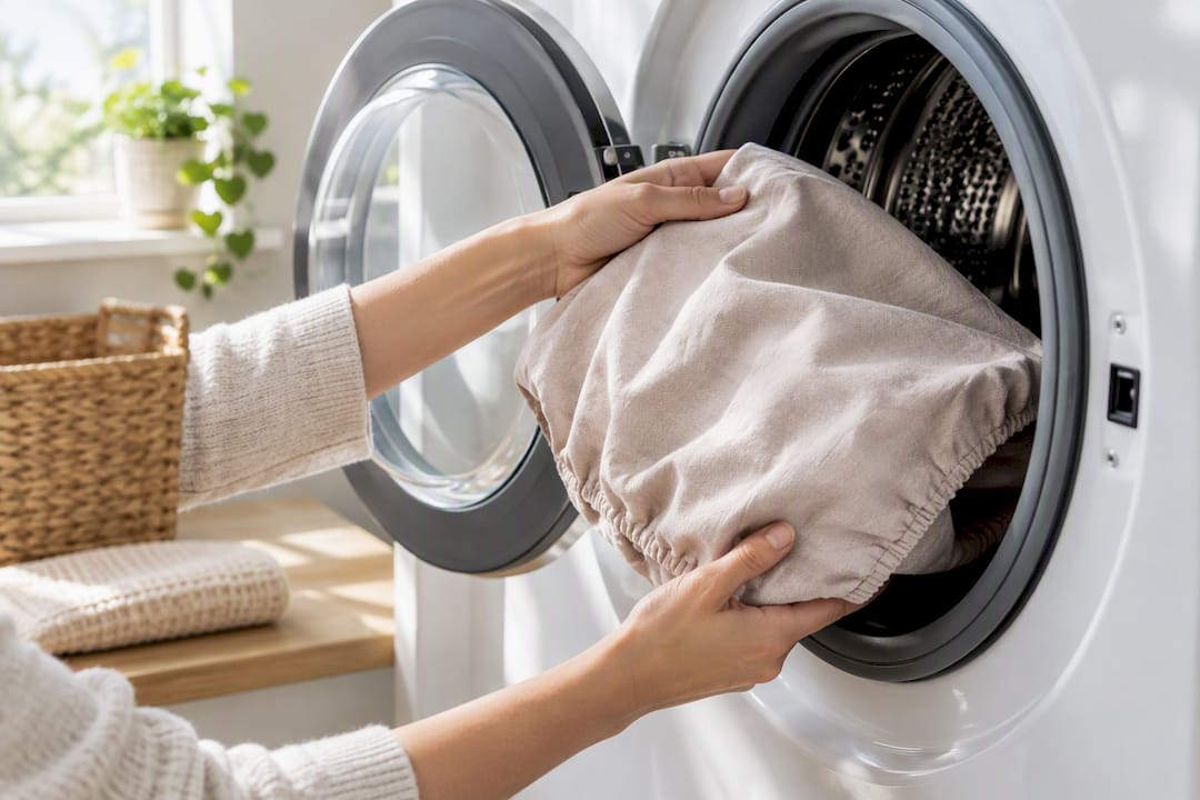 Removable nursing pillow cover entering washer