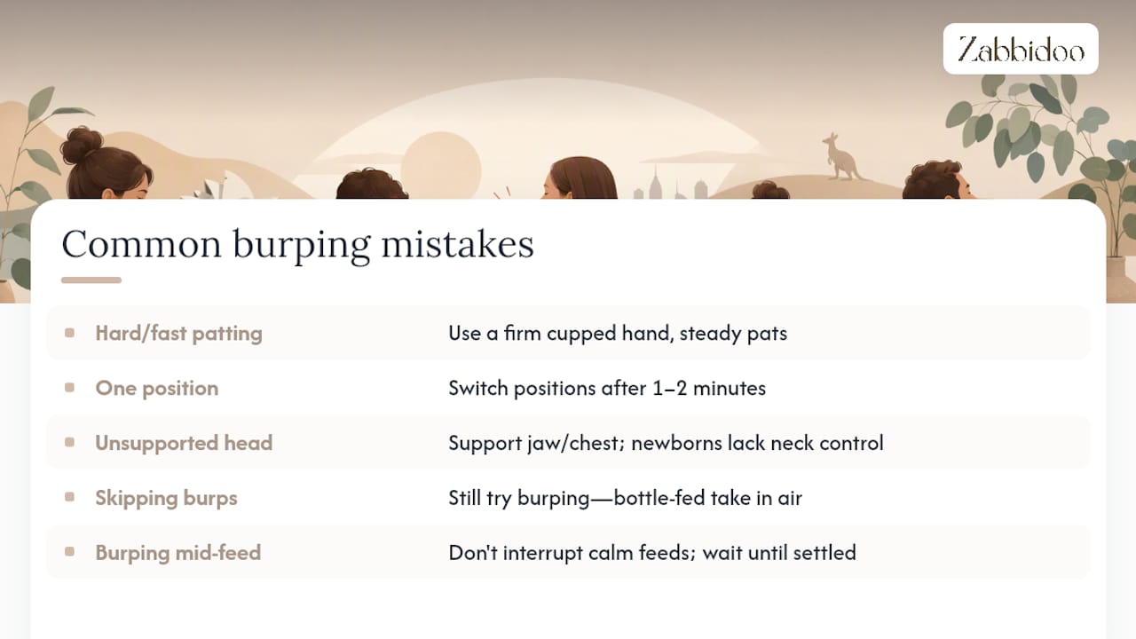Five upright burping mistakes and safer corrections