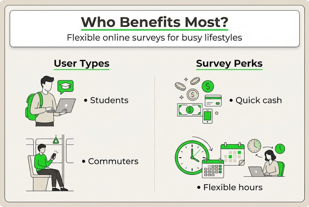 Infographic showing survey user types and perks