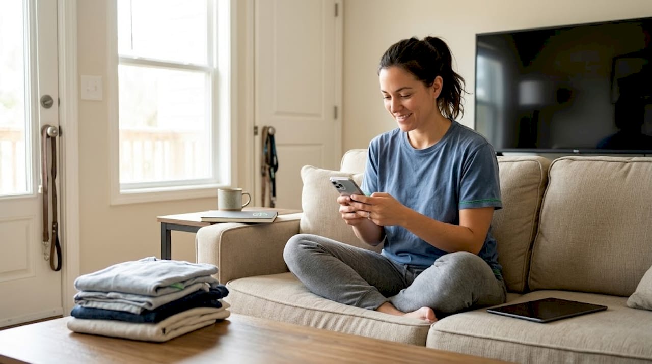 Woman multitasking with surveys on her phone