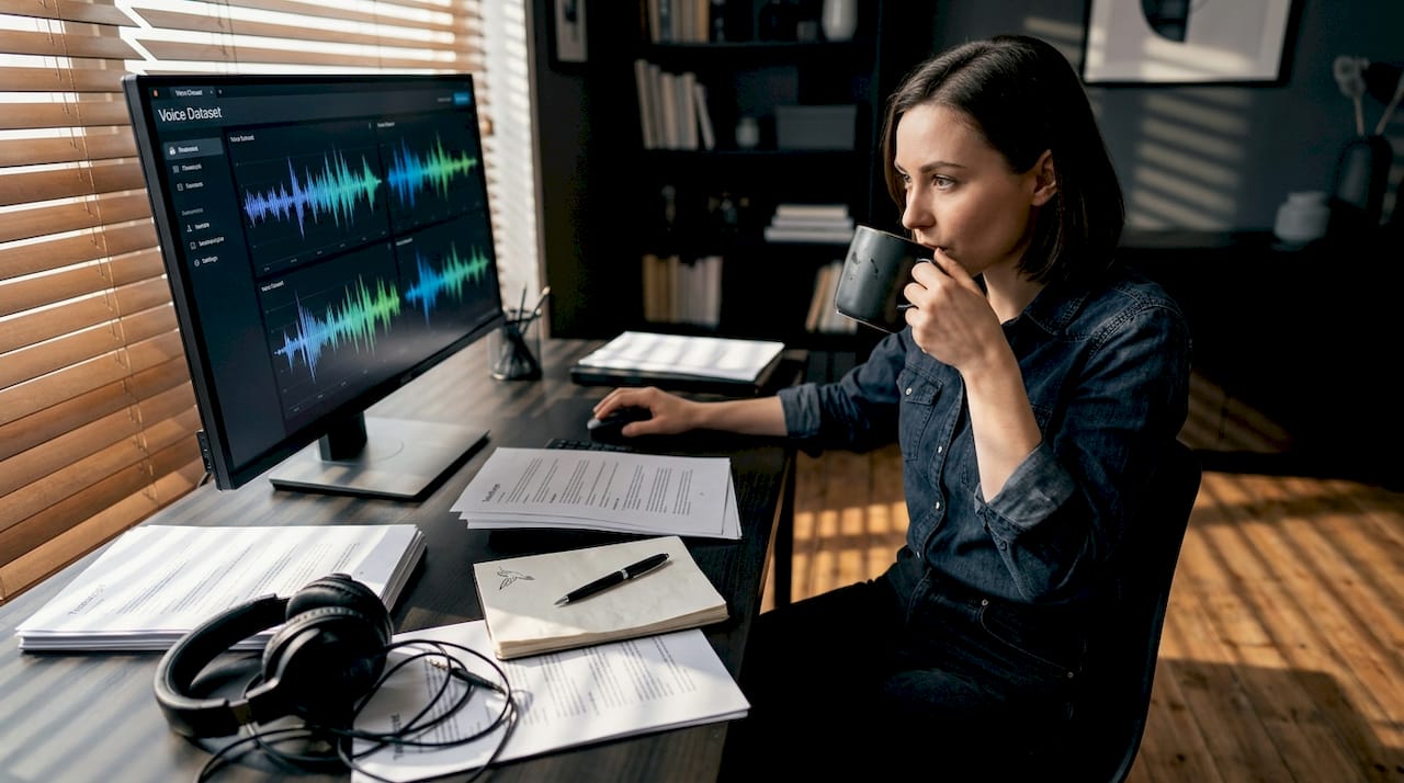 Engineer reviewing voice training dataset