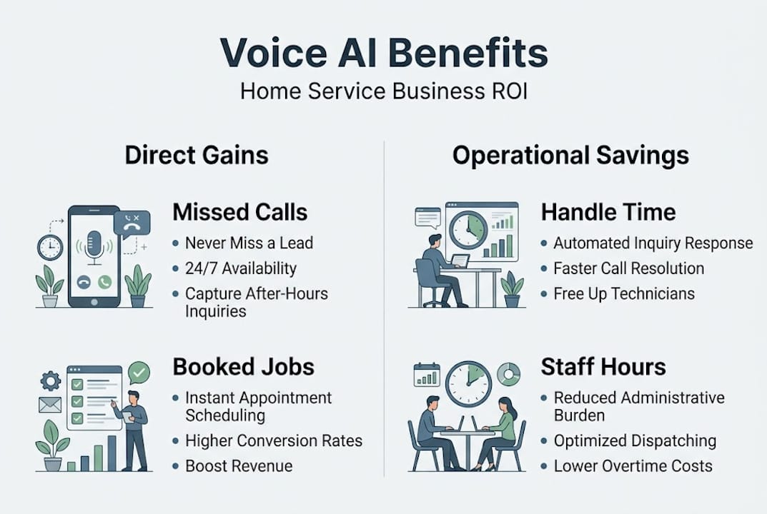 Infographic showing Voice AI benefits for ROI