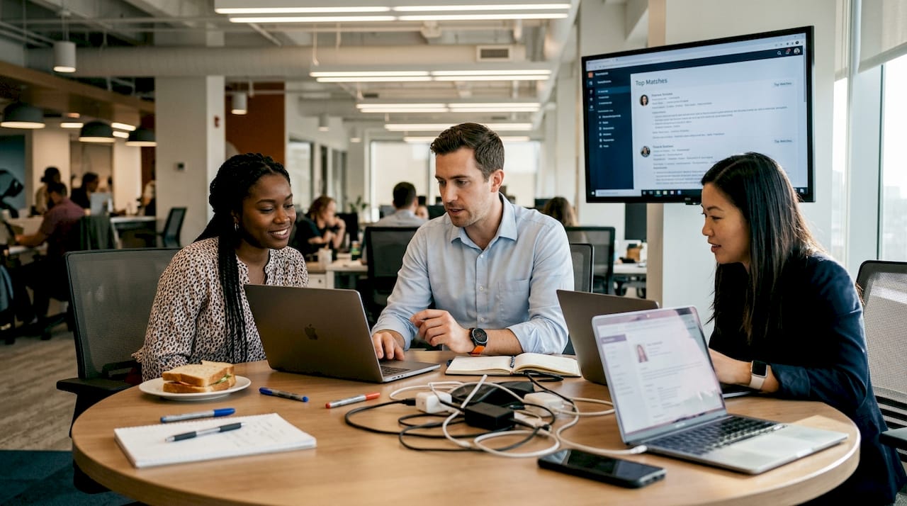 HR team analyzing resumes with AI software