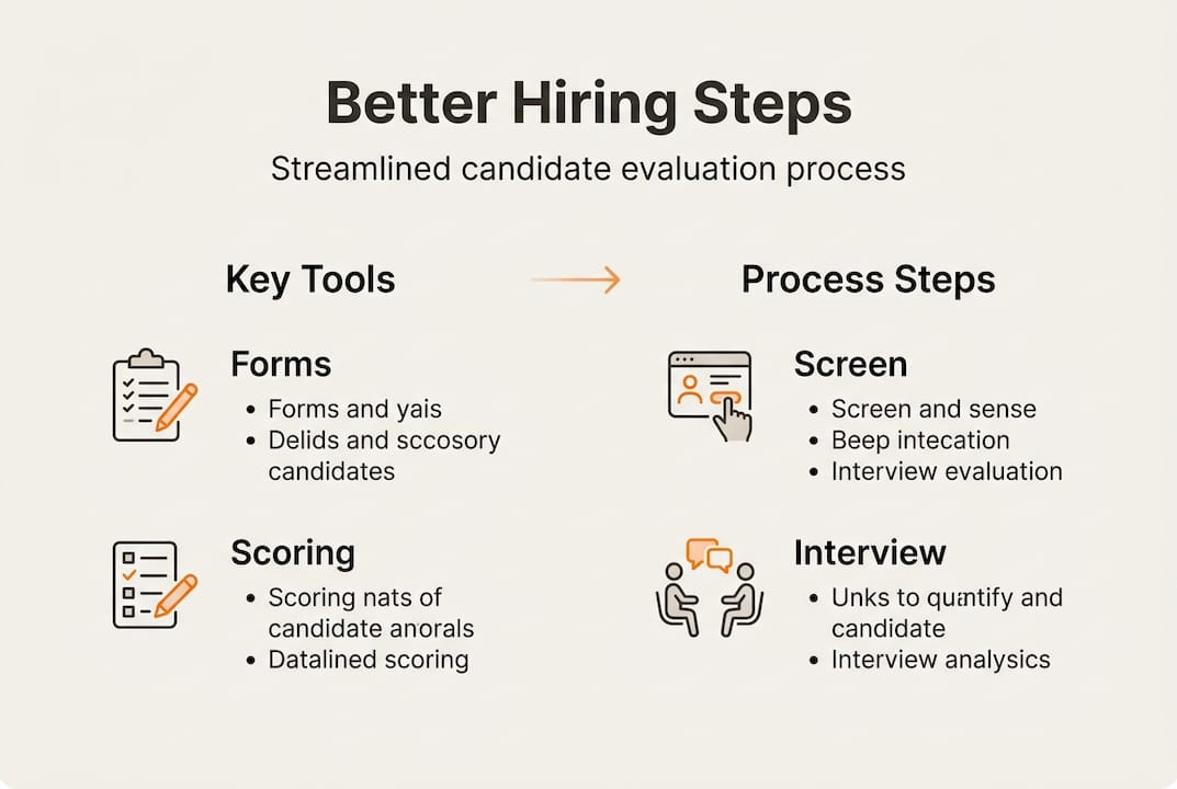 Infographic of candidate evaluation steps and tools