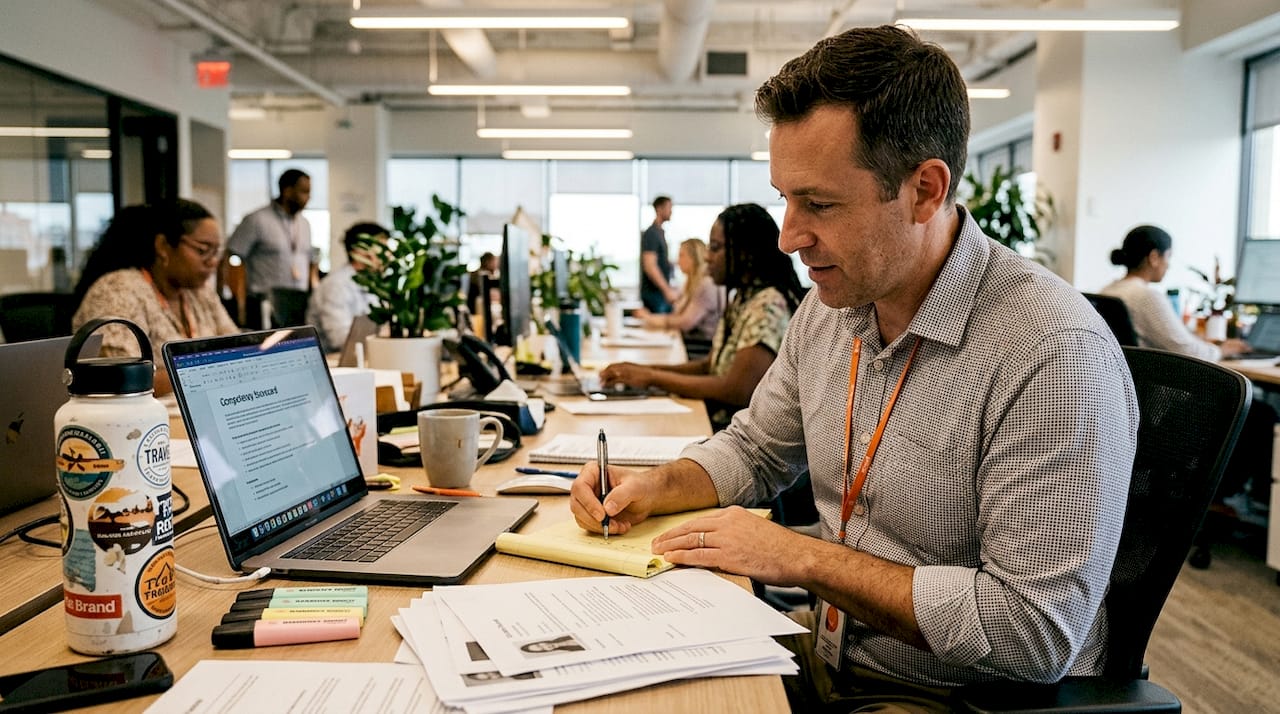 Recruiter preparing structured interview materials