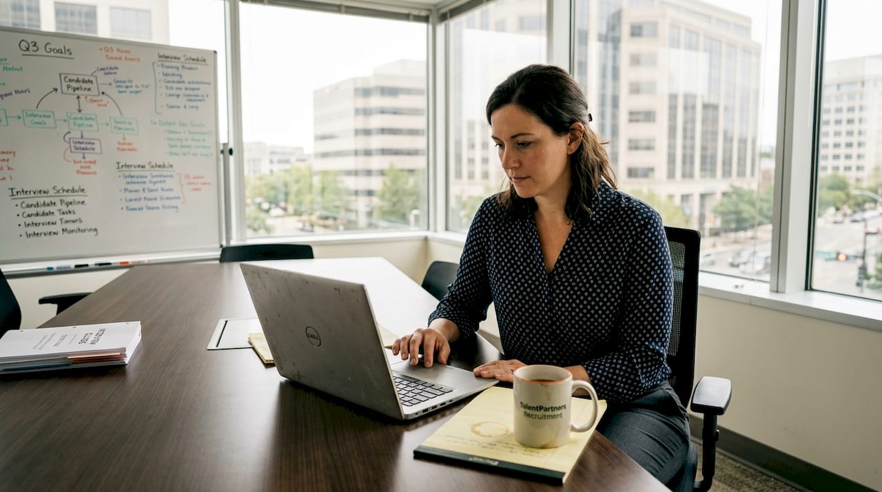 HR manager reviewing hiring data in office