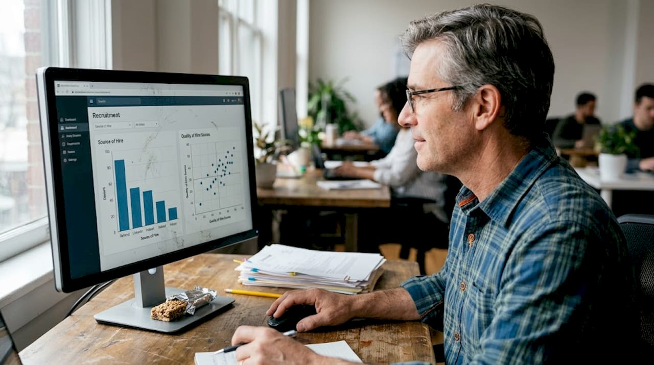 HR manager analyzing quality and source of hire data