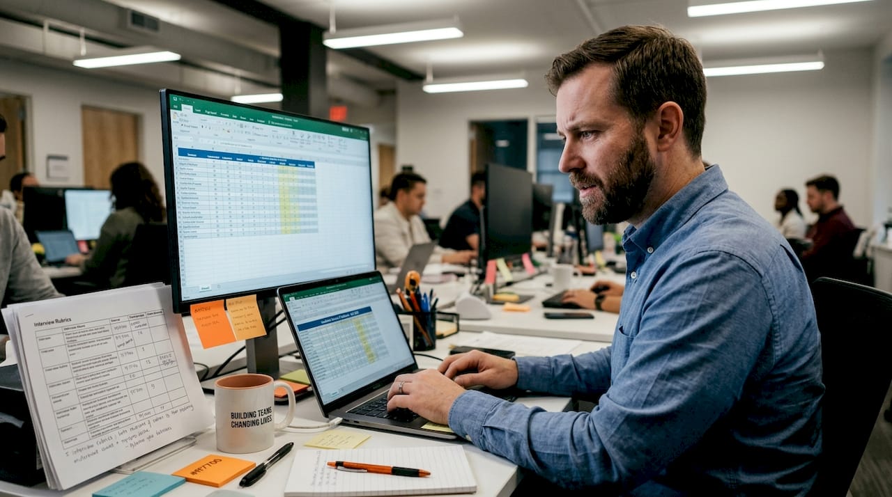 Recruiter reviewing structured interview scores