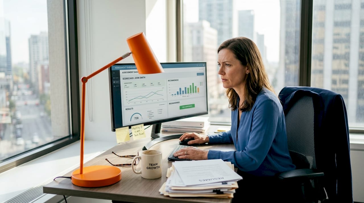 Hiring manager reviewing candidate test results