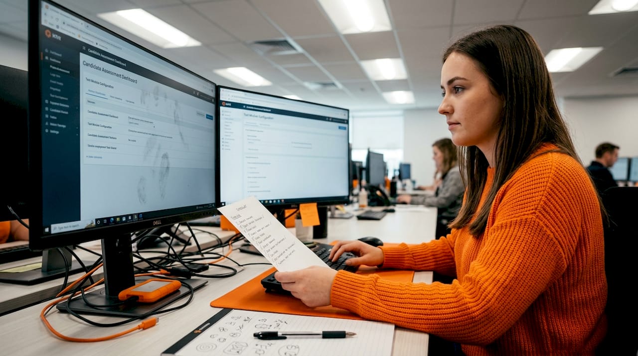 HR admin setting up assessment software