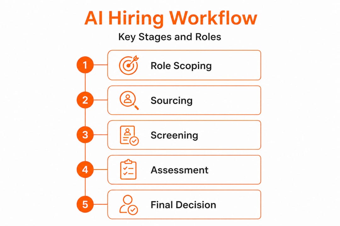 Vertical flow diagram of AI hiring workflow stages