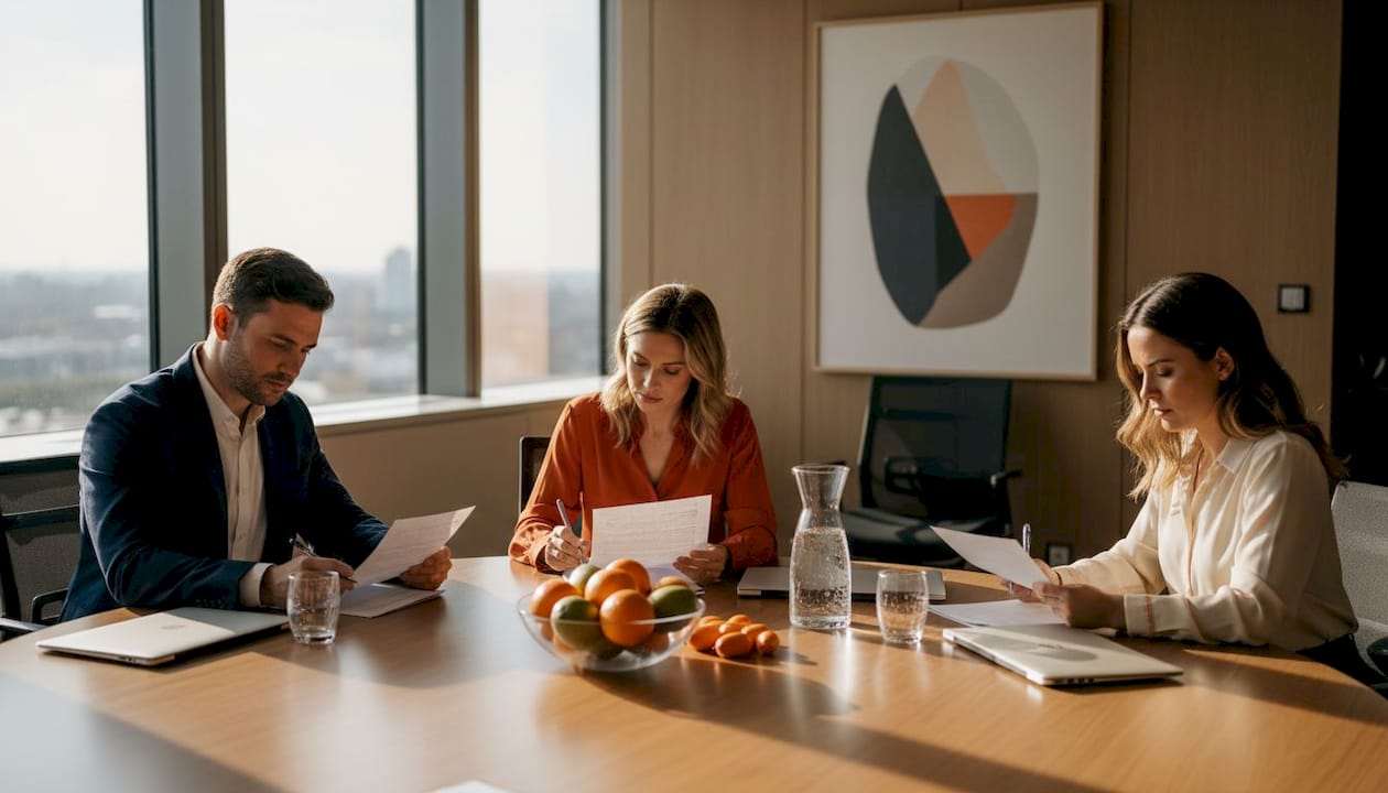 Interview panel scoring candidate with checklist