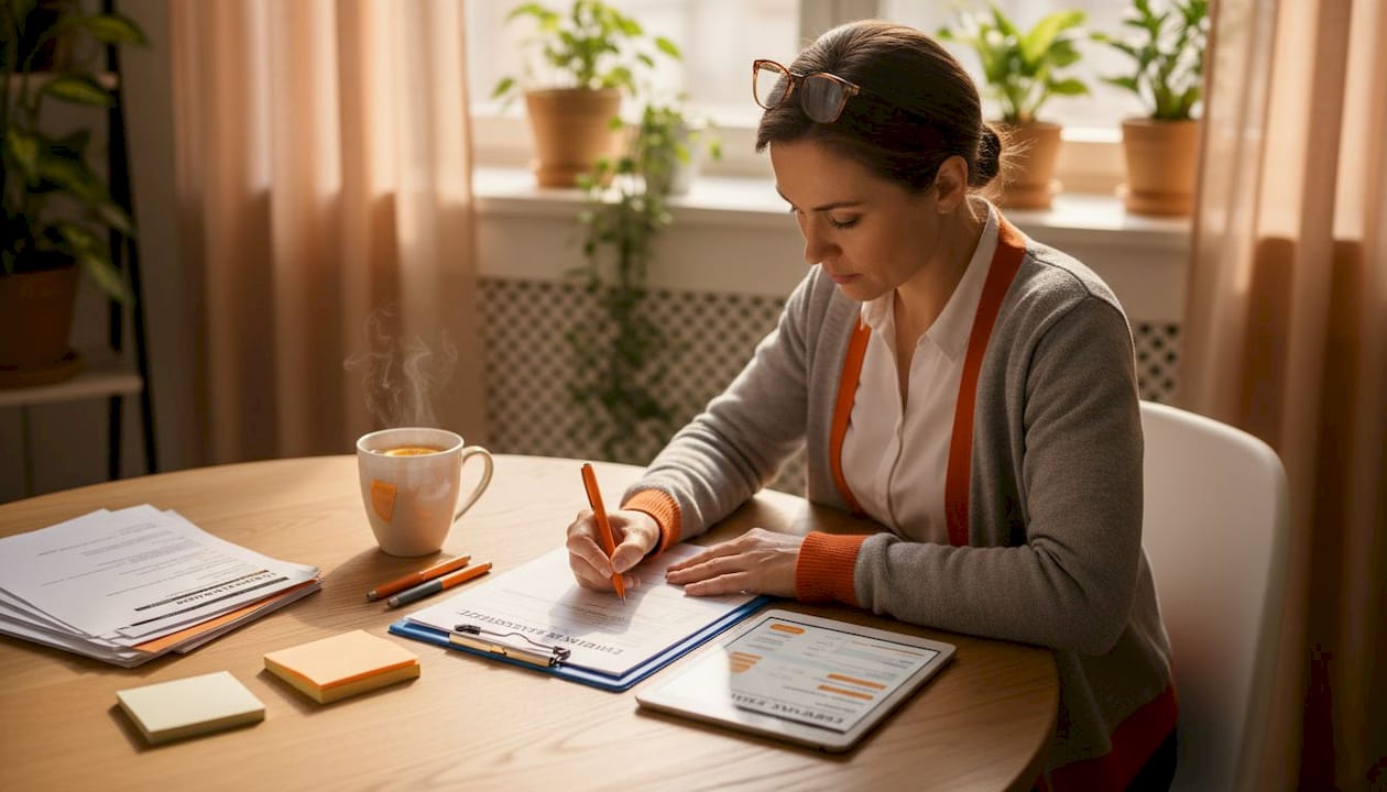HR manager filling employee assessment checklist